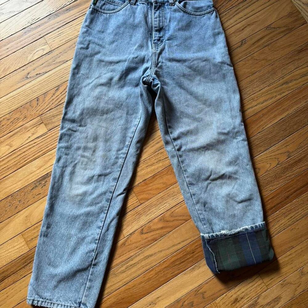 Womens Vintage 90s Faded Light Wash Insulated Plaid Cabela's Denim Jeans
